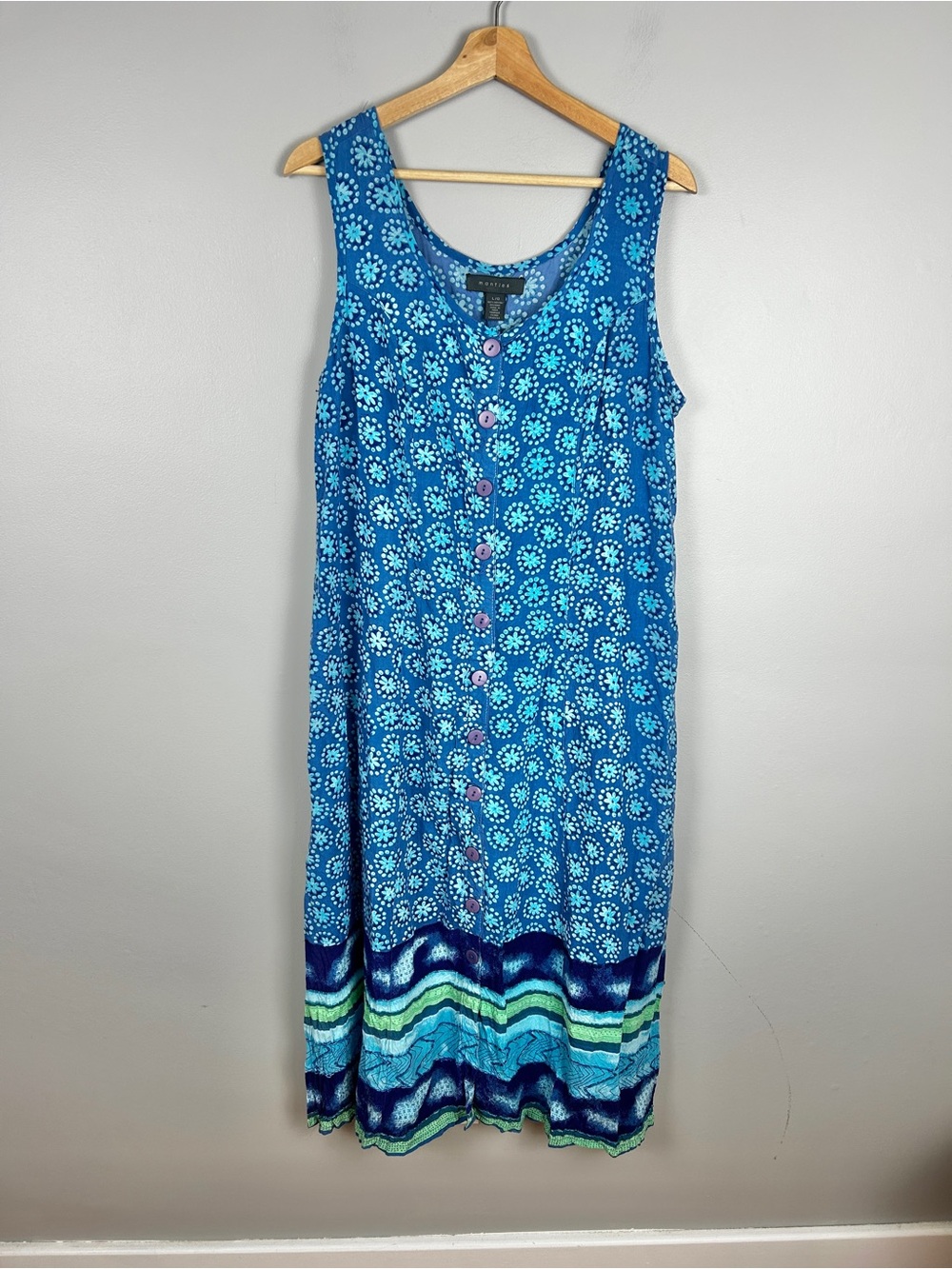 MANTLES Y2K Coastal Midi Beach Dress With Beading Large Blue Coastal Lightweight
